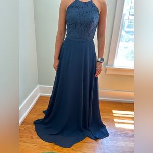 Aleena Grace Navy Blue Lace Bridesmaid Dres
